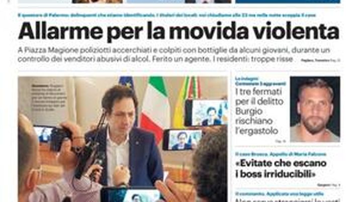 Prima Pagina, Giornale di Sicilia: “Allarme movida. Poliziotti accerchiati a Piazza Magione” 