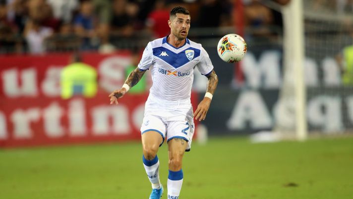CAGLIARI, ITALY - AUGUST 25: Stefano Sabelli of Brescia in action during the Serie A match between Cagliari Calcio and Brescia Calcio at Sardegna Arena on August 25, 2019 in Cagliari, Italy. (Photo by Enrico Locci/Getty Images) 