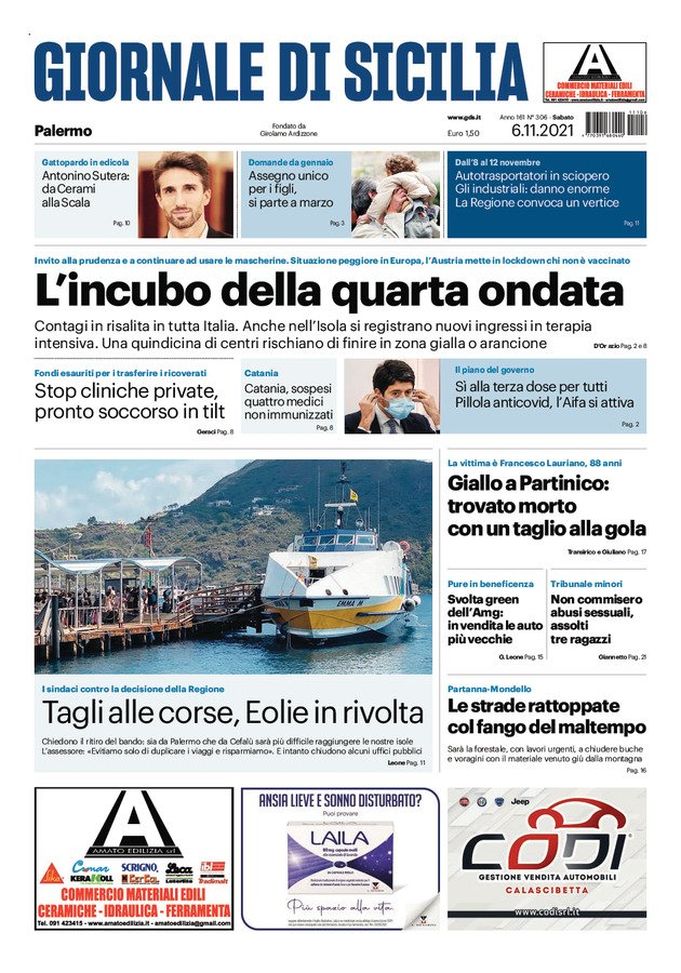 Prima Pagina, Giornale di Sicilia: “L’incubo della quarta ondata” - immagine 1