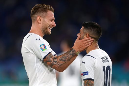 ROME, ITALY - JUNE 11: Lorenzo Insigne of Italy celebrates with Ciro Immobile after scoring their side's third goal during the UEFA Euro 2020 Championship Group A match between Turkey and Italy at the Stadio Olimpico on June 11, 2021 in Rome, Italy. (Photo by Mike Hewitt/Getty Images) ROME, ITALY - JUNE 11: Lorenzo Insigne of Italy celebrates with Ciro Immobile after scoring their side's third goal during the UEFA Euro 2020 Championship Group A match between Turkey and Italy at the Stadio Olimpico on June 11, 2021 in Rome, Italy. (Photo by Mike Hewitt/Getty Images)
