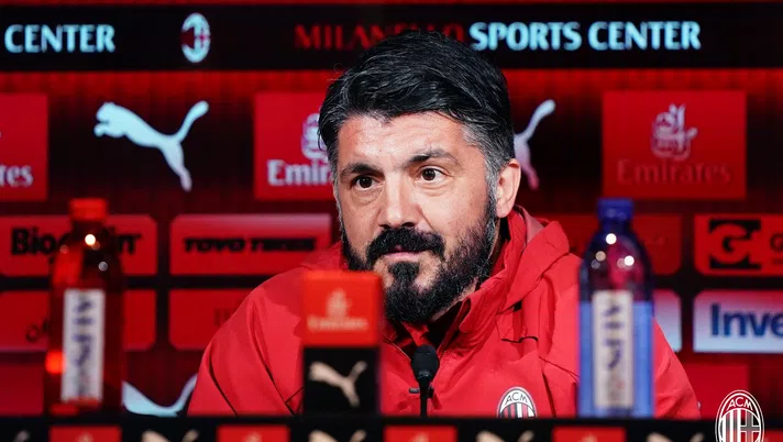 Gennaro Gattuso, tecnico del Milan, in conferenza stampa a Milanello (credits: acmilan.com)