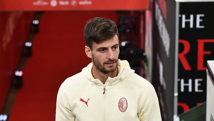 MILAN, ITALY - MARCH 12: Matteo Gabbia of AC Milan arrives before the Serie A match between AC Milan and Empoli FC at Stadio Giuseppe Meazza on March 12, 2022 in Milan, Italy. (Photo by Claudio Villa/AC Milan via Getty Images)