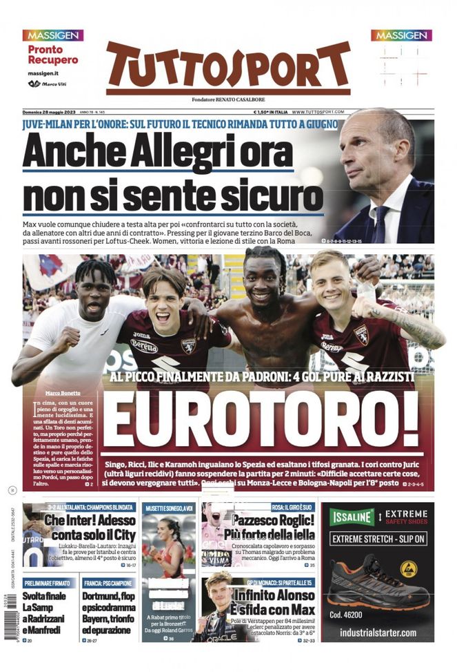 Prima pagina Tuttosport 28-05-2023