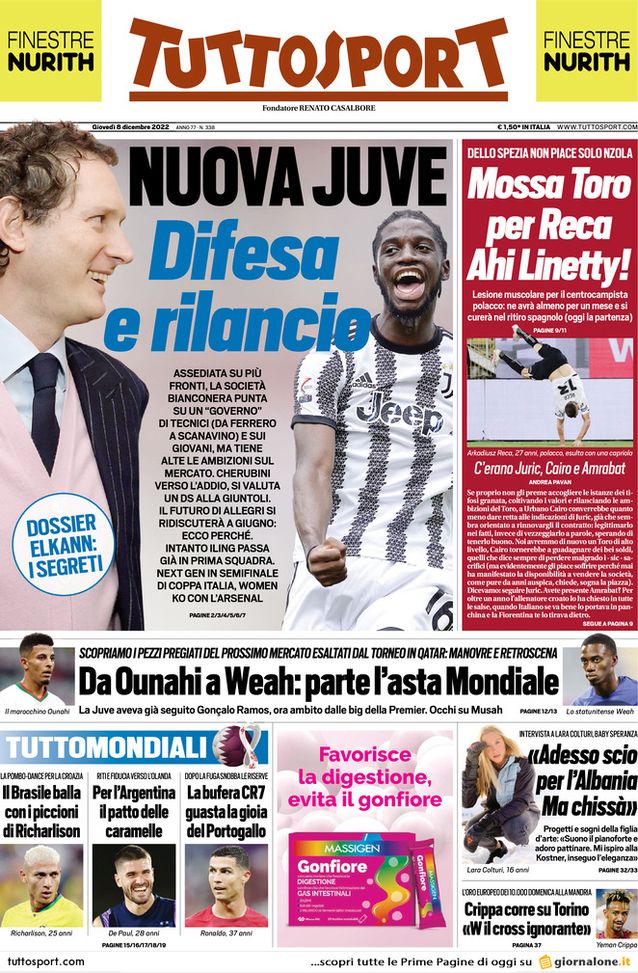 Prima Pagina Tuttosport “nuova Juve Difesa E Rilancio” Pianeta Milan