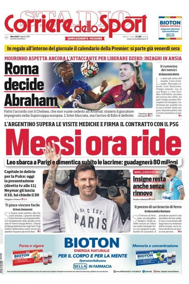 Prima Pagina, Corriere dello Sport: “Messi ora ride. Insigne resta” 