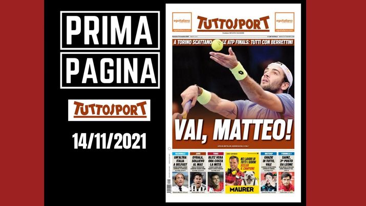 La prima pagina di 'Tuttosport', in edicola oggi, 14 novembre 2021