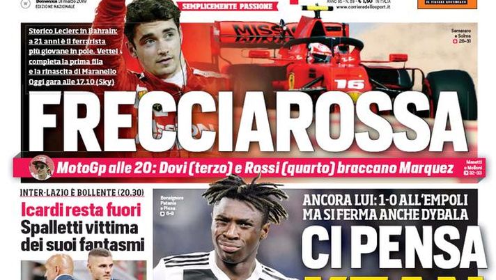 Prima Pagina, Corriere dello Sport: “Ci pensa Kean. ‘Altrimenti mi incateno’. Icardi resta fuori”  Prima Pagina, Corriere dello Sport: “Ci pensa Kean. ‘Altrimenti mi incateno’. Icardi resta fuori”