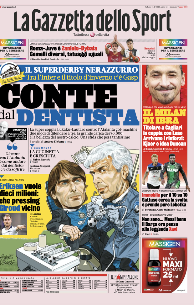 LE PRIME PAGINE DEI QUOTIDIANI SPORTIVI DELL’11.1