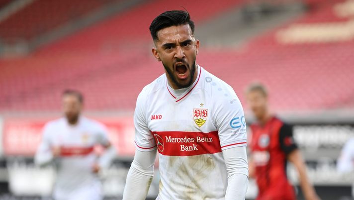 STUTTGART, GERMANY - NOVEMBER 07: Nicolas Gonzalez of VfB Stuttgart celebrates during the Bundesliga match between VfB Stuttgart and Eintracht Frankfurt at Mercedes-Benz Arena on November 07, 2020 in Stuttgart, Germany. (Photo by Matthias Hangst/Getty Images) 
