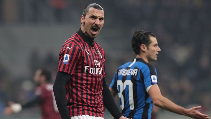 MILAN, ITALY - FEBRUARY 09: Zlatan Ibrahimovic of AC Milan celebrates during the Serie A match between FC Internazionale and AC Milan at Stadio Giuseppe Meazza on February 9, 2020 in Milan, Italy. (Photo by Emilio Andreoli/Getty Images) MILAN, ITALY - FEBRUARY 09: Zlatan Ibrahimovic of AC Milan celebrates during the Serie A match between FC Internazionale and AC Milan at Stadio Giuseppe Meazza on February 9, 2020 in Milan, Italy. (Photo by Emilio Andreoli/Getty Images)