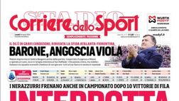 EDICOLA / CdS: Interrotta. Inter frena in Serie A dopo 10 vittorie di fila