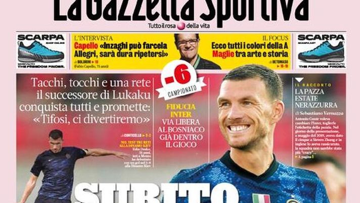 Prima Pagina, La Gazzetta dello Sport: “Subito Dzegol! Un Diavolo scatenato&#8221; 