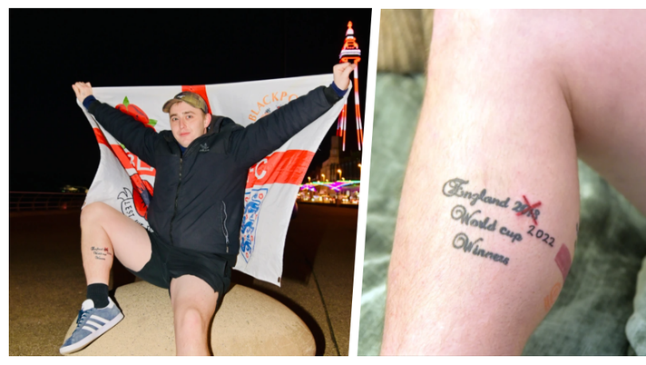 “L’Inghilterra vincerà il Mondiale”: tifoso “aggiorna” lo sfortunato tatuaggio fatto a Russia 2018… TATUAGGIO MONDIALE
