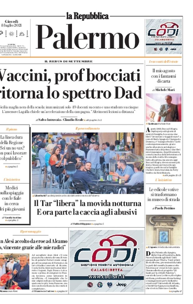 Prima Pagina, La Repubblica-Palermo: “Vaccini, prof bocciati. Ritorna spettro Dad”  Prima Pagina, La Repubblica-Palermo: “Vaccini, prof bocciati. Ritorna spettro Dad”