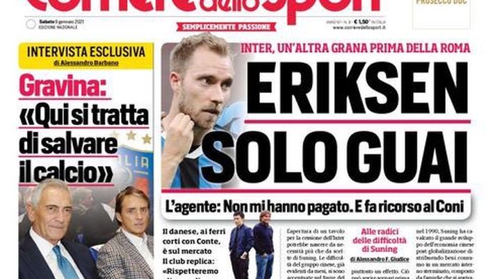 Prima Pagina, Corriere dello Sport: “Eriksen solo guai. Un Milan a metà per rialzarsi” 