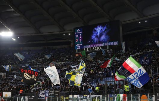 ROME, ITALY - JANUARY 24: Fans show their support with banners prior to the Serie A match between SS Lazio and AC Milan at Stadio Olimpico on January 24, 2023 in Rome, Italy. (Photo by Paolo Bruno/Getty Images) Olimpico