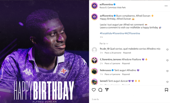 FOTO – Duncan festeggia 31 anni: gli auguri della Fiorentina- immagine 2