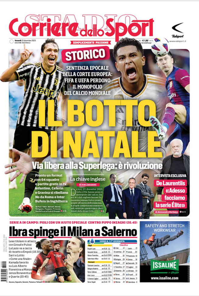 La prima pagina de Il Corriere dello Sport 22/12/2023
