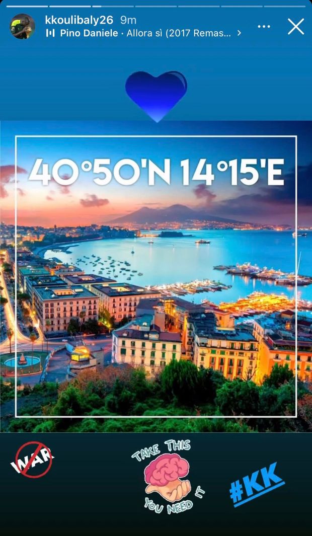 FOTO Koulibaly pubblica le coordinate di Napoli in un bellissimo messaggio di pace- immagine 3