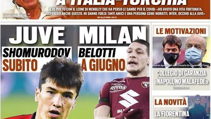 La prima pagina di Tuttosport, in edicola oggi, 8 gennaio 2021