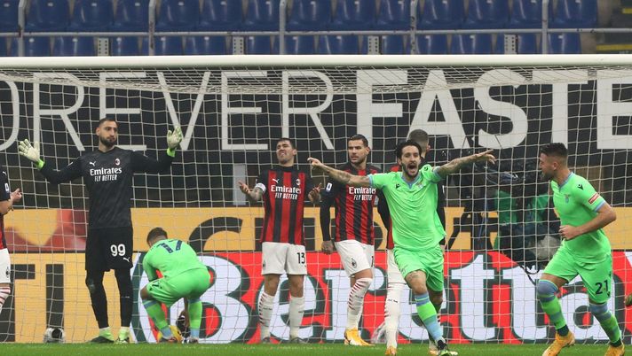 MILAN, ITALY - DECEMBER 23: Luis Alberto of SS Lazio celebrates after scoring their sides first goal during the Serie A match between AC Milan and SS Lazio at Stadio Giuseppe Meazza on December 23, 2020 in Milan, Italy. Sporting stadiums around Italy remain under strict restrictions due to the Coronavirus Pandemic as Government social distancing laws prohibit fans inside venues resulting in games being played behind closed doors. (Photo by Marco Luzzani/Getty Images) MILAN, ITALY - DECEMBER 23: Luis Alberto of SS Lazio celebrates after scoring their sides first goal during the Serie A match between AC Milan and SS Lazio at Stadio Giuseppe Meazza on December 23, 2020 in Milan, Italy. Sporting stadiums around Italy remain under strict restrictions due to the Coronavirus Pandemic as Government social distancing laws prohibit fans inside venues resulting in games being played behind closed doors. (Photo by Marco Luzzani/Getty Images)