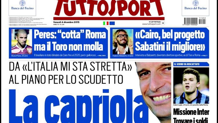 Prima Pagina, Tuttosport: “Zamparini furioso, ne fa fuori tre. Allegri ha cambiato idea, per Balzaretti il miglior ds è Sabatini. Inter, ora hai una missione”  Prima Pagina, Tuttosport: “Zamparini furioso, ne fa fuori tre. Allegri ha cambiato idea, per Balzaretti il miglior ds è Sabatini. Inter, ora hai una missione”