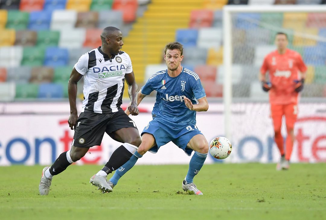  UDINE, ITALY - JULY 23: Daniele Rugani of Juventus during the Serie A match between Udinese Calcio and  Juventus at Stadio Friuli on July 23, 2020 in Udine, Italy. (Photo by Daniele Badolato - Juventus FC/Juventus FC via Getty Images) 