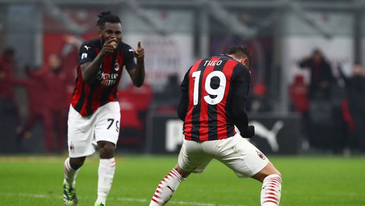 Franck Kessié e Theo Hernández (centrocampista e difensore AC Milan) esultano per il gol del francese in Milan-Parma 2-2 (Serie A 2020-2021) | AC Milan News (Getty Images)