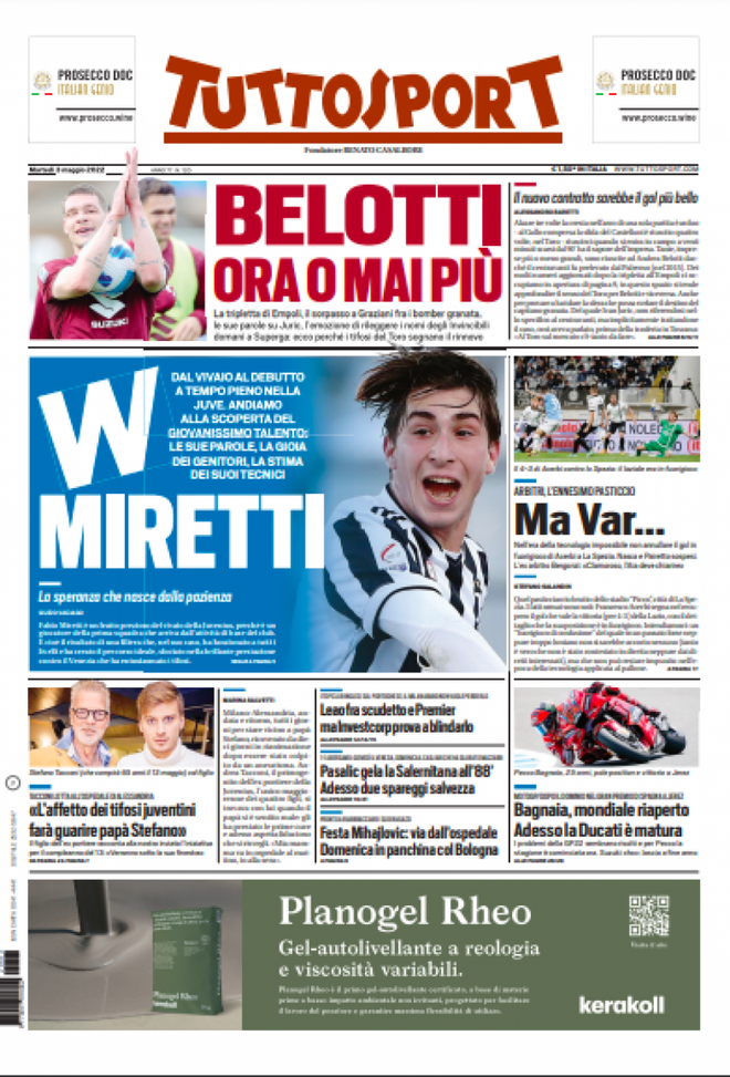 Prima Pagina, Tuttosport: “Belotti ora o mai più. W Miretti, speranza e pazienza”  Prima Pagina