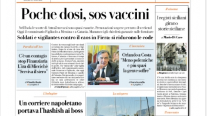 Prima Pagina, La Repubblica Palermo: “Poche dosi, sos vaccini. Soldati e vigilantes in Fiera”  Prima Pagina, La Repubblica Palermo: “Poche dosi, sos vaccini. Soldati e vigilantes in Fiera”