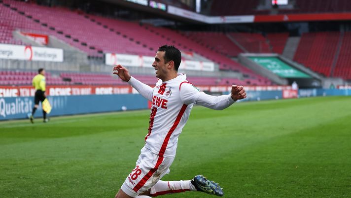 COLOGNE, GERMANY - APRIL 11: Ellyes Skhiri of 1. FC Koeln celebrates after scoring their side's second goal during the Bundesliga match between 1. FC Koeln and 1. FSV Mainz 05 at RheinEnergieStadion on April 11, 2021 in Cologne, Germany. Sporting stadiums around Germany remain under strict restrictions due to the Coronavirus Pandemic as Government social distancing laws prohibit fans inside venues resulting in games being played behind closed doors. (Photo by Joosep Martinson/Getty Images) COLOGNE, GERMANY - APRIL 11: Ellyes Skhiri of 1. FC Koeln celebrates after scoring their side's second goal during the Bundesliga match between 1. FC Koeln and 1. FSV Mainz 05 at RheinEnergieStadion on April 11, 2021 in Cologne, Germany. Sporting stadiums around Germany remain under strict restrictions due to the Coronavirus Pandemic as Government social distancing laws prohibit fans inside venues resulting in games being played behind closed doors. (Photo by Joosep Martinson/Getty Images)