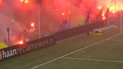 Fumi inquietanti dalla curva: sono i tifosi del Cambuur al derby della Frisia…