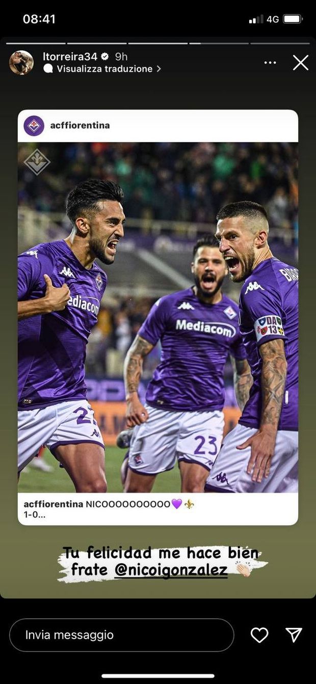 Torreira esulta sui social: “Viola, sempre con te”. E si congratula con Nico- immagine 2