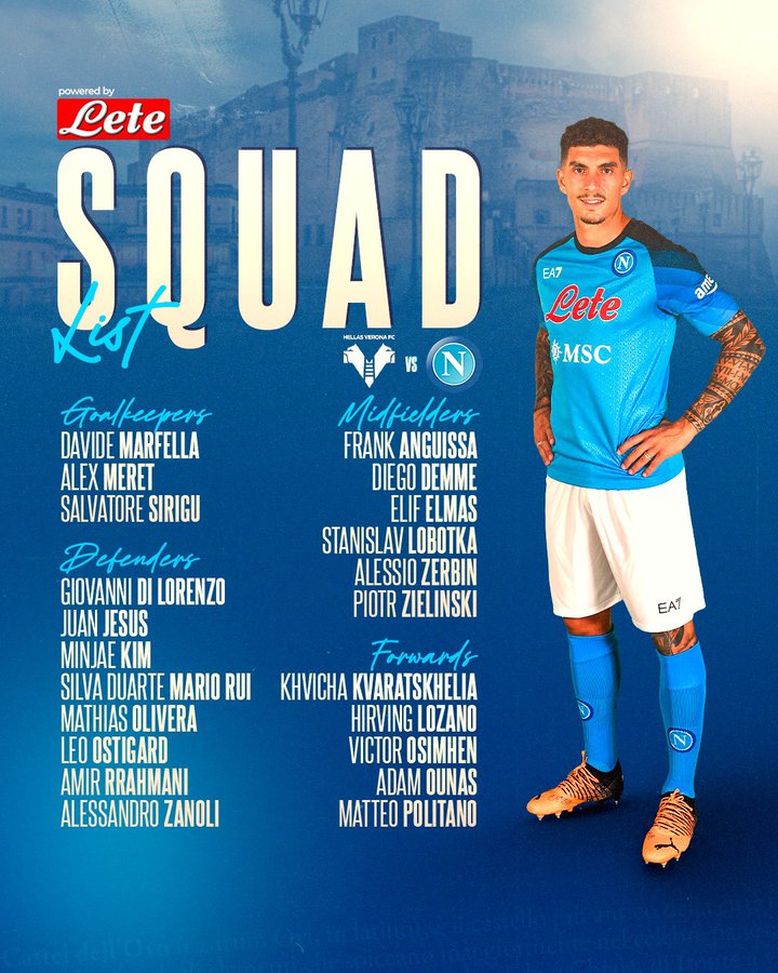 Verona-Napoli, i convocati di Spalletti: out Fabian, Politano c’è- immagine 2