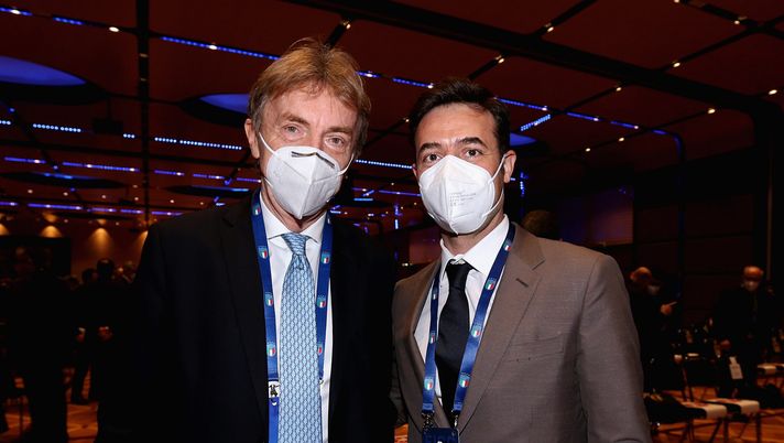 ROME, ITALY - FEBRUARY 22:  (L-R)  Polish Football Association President Zbigniew Boniek and AS Roma Sport Director Tiago Pinto attend the FIGC Elective Assembly at Cavalieri Waldorf Astoria Hotel on February 21, 2021 in Rome, Italy.  (Photo by Paolo Bruno/Getty Images) 