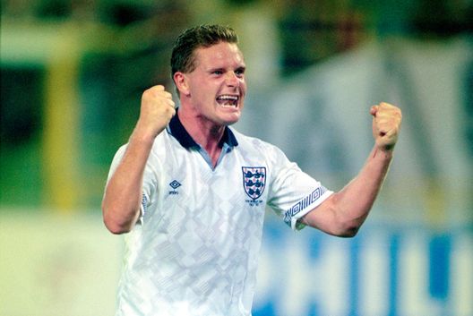 NAPLES, ITALY - JULY 01: England maestro Paul Gascoigne celebrates after the 1990 FIFA World Cup quarter final match between England and Cameroon at the San Paolo Stadium on July 1, 1990 in Naples, Italy. (Photo by David Cannon/Allsport/Getty Images) NAPLES, ITALY - JULY 01: England maestro Paul Gascoigne celebrates after the 1990 FIFA World Cup quarter final match between England and Cameroon at the San Paolo Stadium on July 1, 1990 in Naples, Italy. (Photo by David Cannon/Allsport/Getty Images)