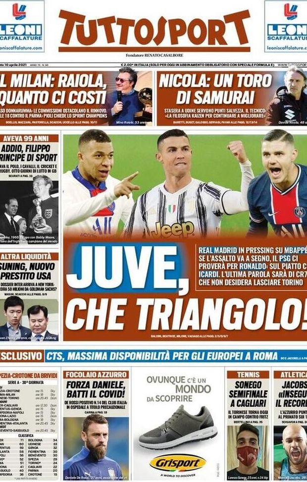 TUTTOSPORT – La Prima Pagina Di Oggi, 10 Aprile 2021 - Pianeta Milan