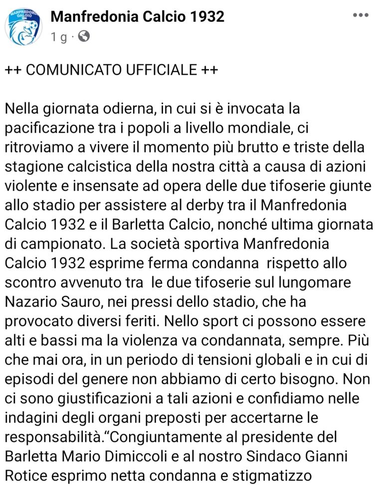 Derby pugliese, sassi in faccia ai tifosi del Barletta: 3 feriti in ospedale “E la prevenzione?”- immagine 2