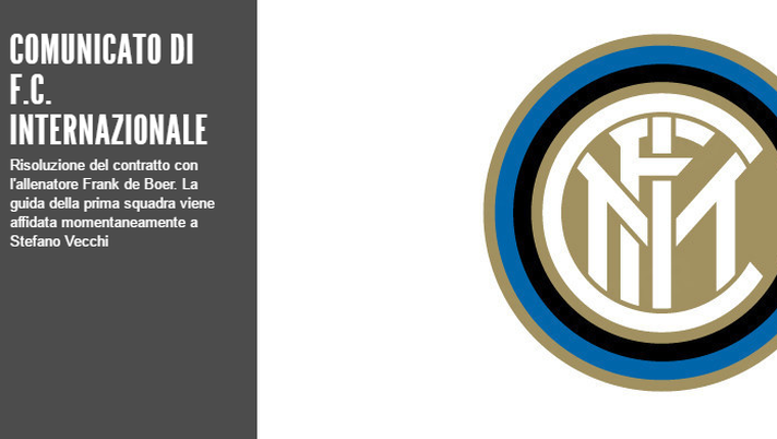 Inter: ufficiale, Frank De Boer risolve contratto. Panchina affidata a Vecchi per due partite 