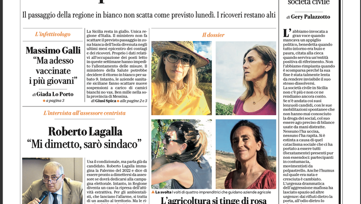 Prima Pagina, La Repubblica Palermo: “Mascherine e restrizioni ancora per una settimana” - immagine 1