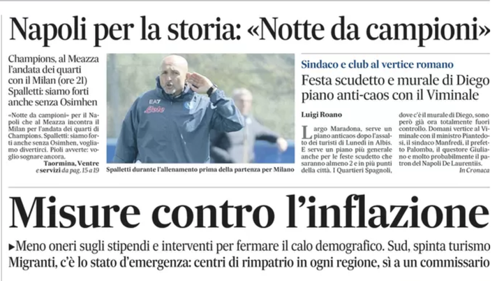 IL NAPOLI SUI MEDIA – Le prime pagine dei giornali di oggi 12 aprile 2023 - immagine 1