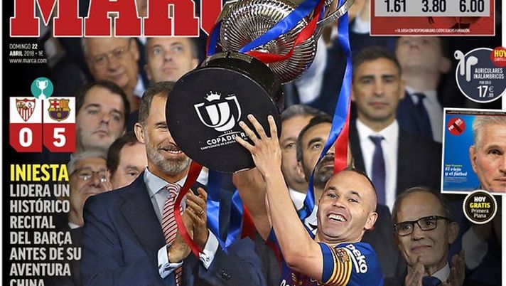 Prima Pagina, Marca: &#8220;L&#8217;ultimo imperatore. Il Barça vince la sua tredicesima Copa del Rey&#8230;&#8221; 