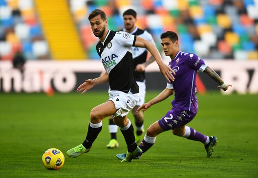 UDINE, ITALY - FEBRUARY 28: Fernando Llorente of Udinese Calcio battles for possession with Lucas Martinez Quarta of ACF Fiorentina during the Serie A match between Udinese Calcio and ACF Fiorentina at Dacia Arena on February 28, 2021 in Udine, Italy. Sporting stadiums around Italy remain under strict restrictions due to the Coronavirus Pandemic as Government social distancing laws prohibit fans inside venues resulting in games being played behind closed doors. (Photo by Alessandro Sabattini/Getty Images) UDINE, ITALY - FEBRUARY 28: Fernando Llorente of Udinese Calcio battles for possession with Lucas Martinez Quarta of ACF Fiorentina during the Serie A match between Udinese Calcio and ACF Fiorentina at Dacia Arena on February 28, 2021 in Udine, Italy. Sporting stadiums around Italy remain under strict restrictions due to the Coronavirus Pandemic as Government social distancing laws prohibit fans inside venues resulting in games being played behind closed doors. (Photo by Alessandro Sabattini/Getty Images)