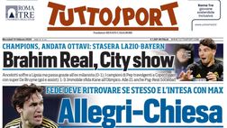 PRIMA PAGINA TUTTOSPORT OGGI: “Allegri-Chiesa, ora aiutatevi”