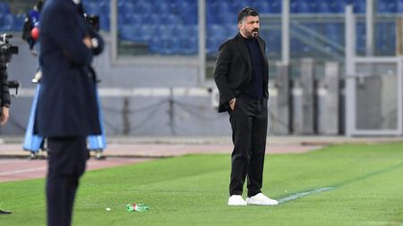 ROME, ITALY - MARCH 21: Gennaro Gattuso of Napoli looks on during the Serie A match between AS Roma and SSC Napoli at Stadio Olimpico on March 21, 2021 in Rome, Italy. (Photo by SSC NAPOLI/SSC NAPOLI via Getty Images)