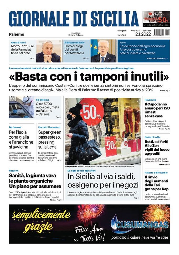 Prima Pagina, Giornale di Sicilia: “Basta con i tamponi inutili” Prima Pagina, Giornale di Sicilia: “Basta con i tamponi inutili” - immagine 1