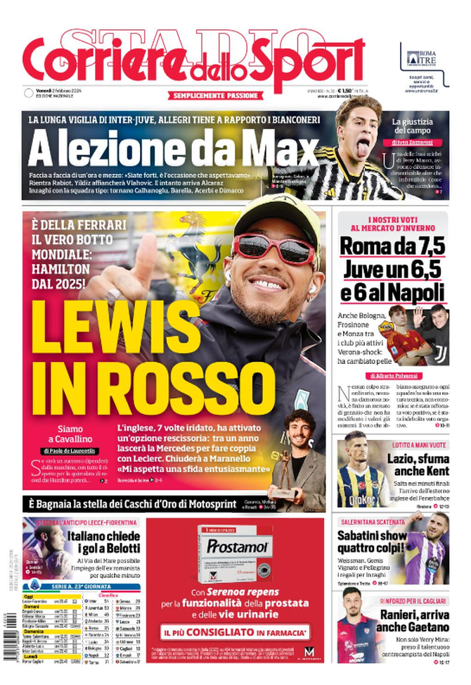 La prima pagina de Il Corriere dello Sport 02/02/2024