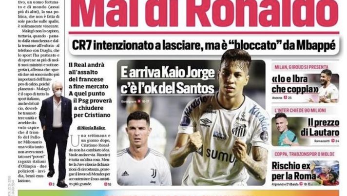 Prima Pagina, Corriere dello Sport: “Mal di Ronaldo. Il prezzo di Lautaro” 