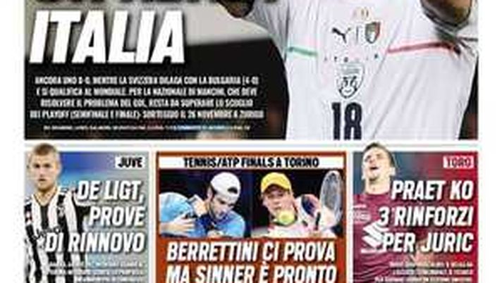 Prima Pagina, Tuttosport: “Ci vuole un’altra Italia. Azzurri agli spareggi” Prima Pagina