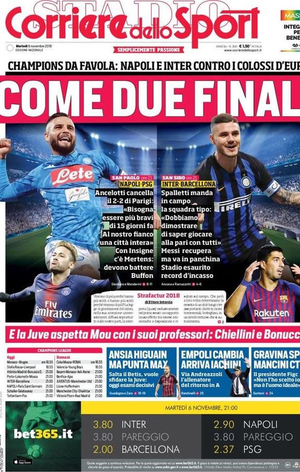 Prima Pagina, Corriere dello Sport: “Come due finali! La Juve aspetta Mou. Ansia Higuain. Empoli cambia…” Prima Pagina, Corriere dello Sport: “Come due finali! La Juve aspetta Mou. Ansia Higuain. Empoli cambia…”